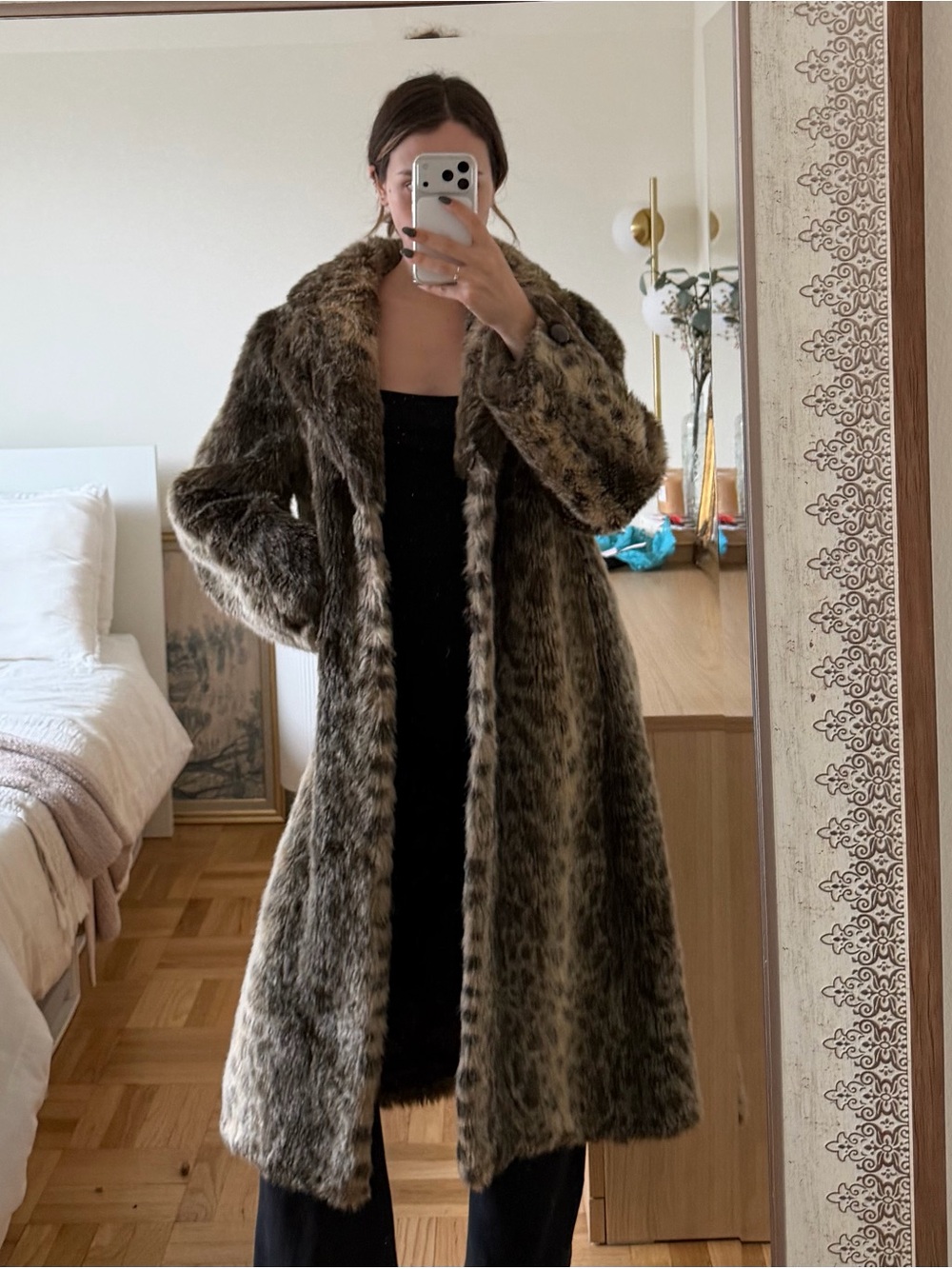 Vintage Long Faux Fur Leopard Coat